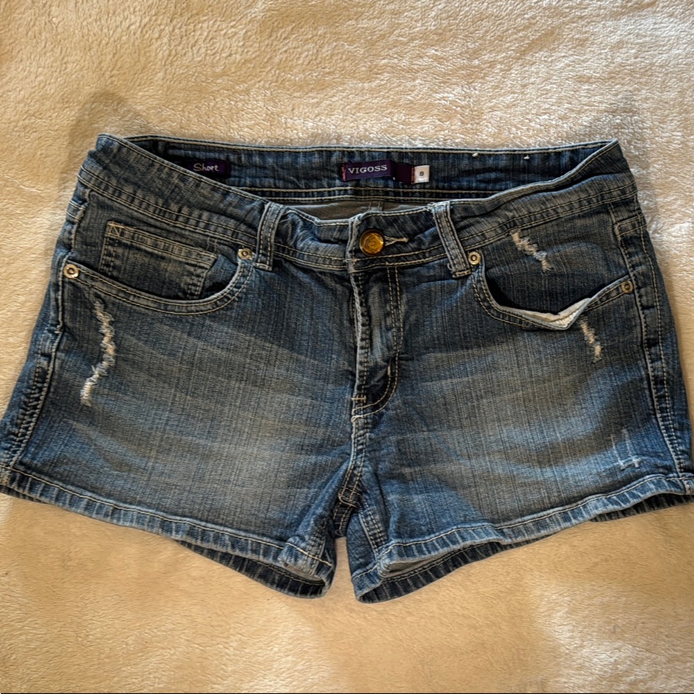 Vigoss Blue Jean Shorts with Distressed Finish